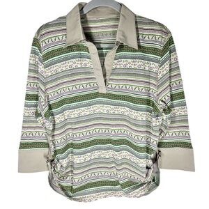 Christian Aujard Womens Vintage Top Shirt Size Medium Floral Striped 3/4 Sleeve